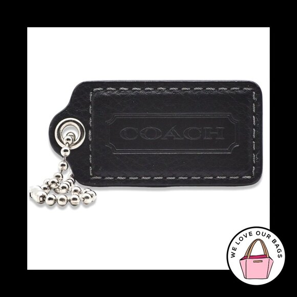 2.5" Large COACH Black Leather Nickel Key Fob Bag Charm Keychain Hang Tag - Picture 1 of 1